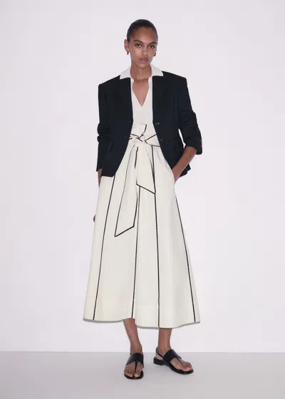 Me+em Mixed Media Fit And Flare Midi Dress + Belt Light Cream-brown In White