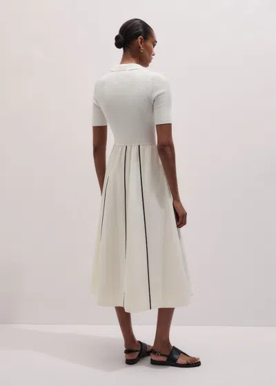 Me+em Mixed Media Fit And Flare Midi Dress + Belt Light Cream-brown In White