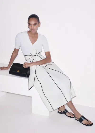 Me+em Mixed Media Fit And Flare Midi Dress + Belt Light Cream-brown In White