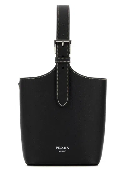 Prada 15cm X 20cm X 9cm Bovine Leather Shoulder Handbag In Black
