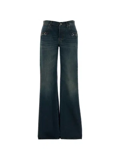 Gucci Denim Wide Leg Trousers Belt Loops Pockets In Blue