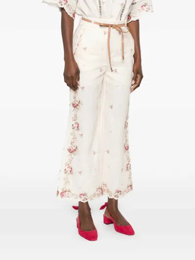 Zimmermann Patience Floral Linen Flared Pants In Multi