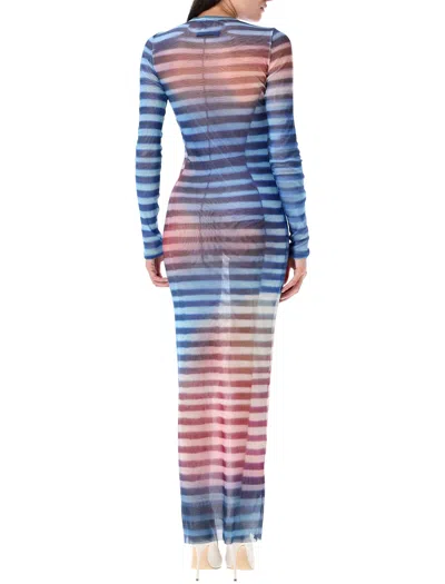 Jean Paul Gaultier Long Mesh Dress With Air Print And Crew Neck In Blue