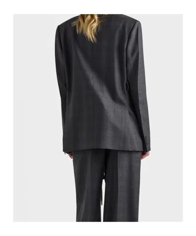 Prada Double-breasted Checked Wool Jacket In Gray