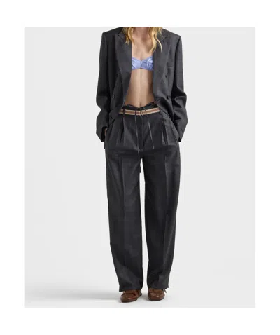 Prada Double-breasted Checked Wool Jacket In Gray