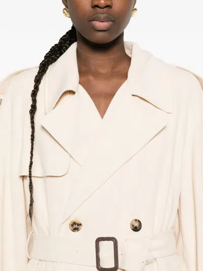 Wardrobe.nyc Double-breasted Belted Technical Shell Trench Coat In Neutral