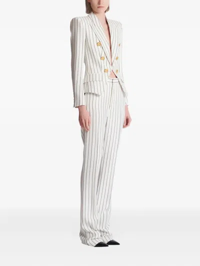 Balmain Double-breasted Striped Blazer In White