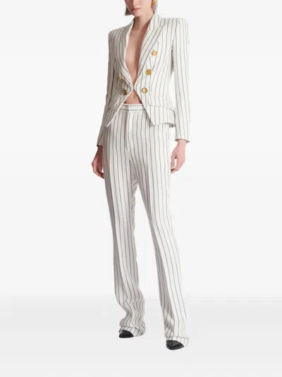 Balmain Double-breasted Striped Blazer In White