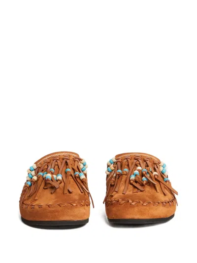 Alanui Journey Beaded Braided Flat Open Toe Slides In Brown