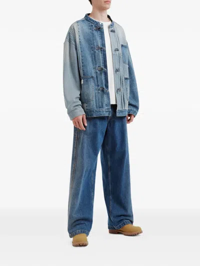 Five Cm Patchwork Knot-fastening Cotton Jacket In Blue