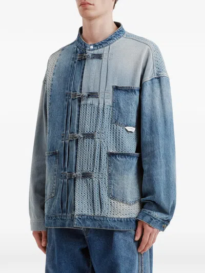 Five Cm Patchwork Knot-fastening Cotton Jacket In Blue