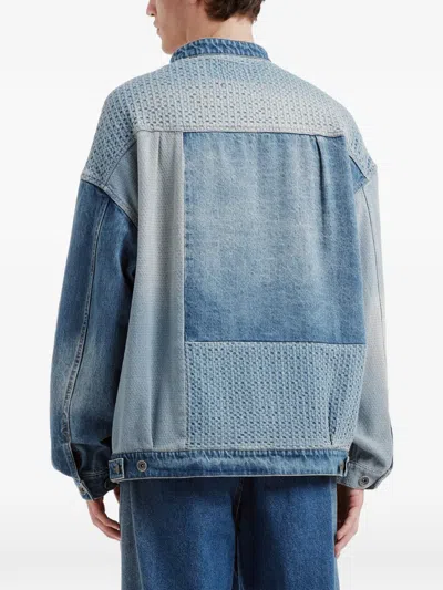Five Cm Patchwork Knot-fastening Cotton Jacket In Blue