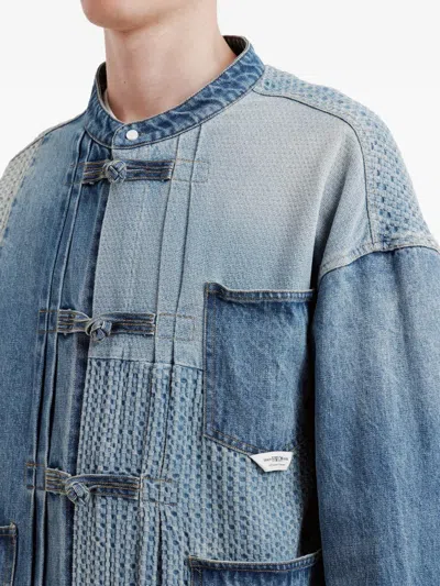 Five Cm Patchwork Knot-fastening Cotton Jacket In Blue