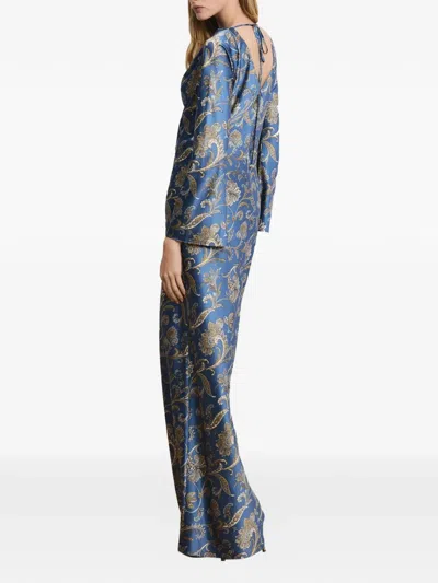 Veronica Beard Ember Long Sleeve Paisley Silk Blend Maxi Dress In Blue