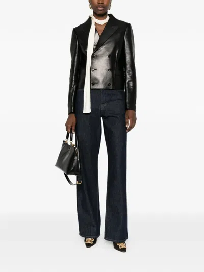 Tom Ford Double-breasted Leather Jacket In Black