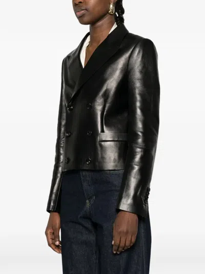 Tom Ford Double-breasted Leather Jacket In Black