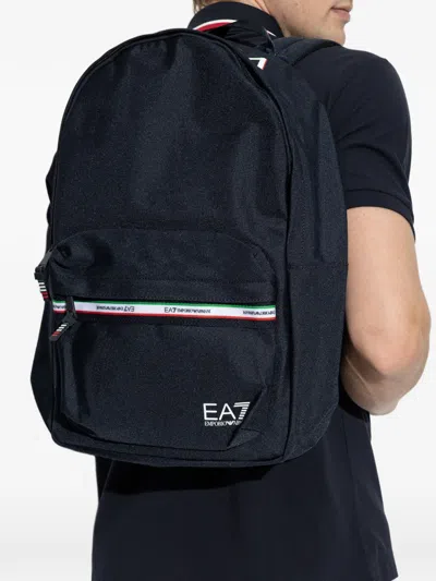 Ea7 Striped Logo Backpack In Red