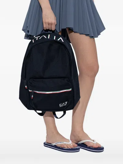 Ea7 Striped Logo Backpack In Red