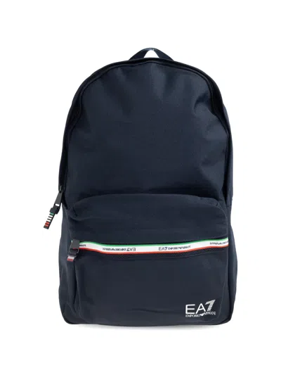 Ea7 Striped Logo Backpack In Red