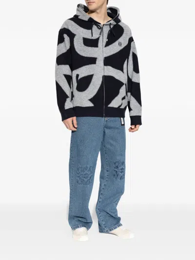 Loewe Patterned Zip-fastening Sweatshirt In Black