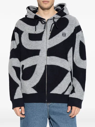 Loewe Patterned Zip-fastening Sweatshirt In Black