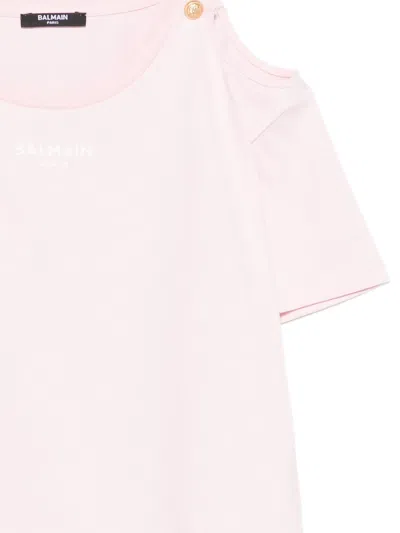 Balmain Cut-out Buttoned T-shirt In Pink