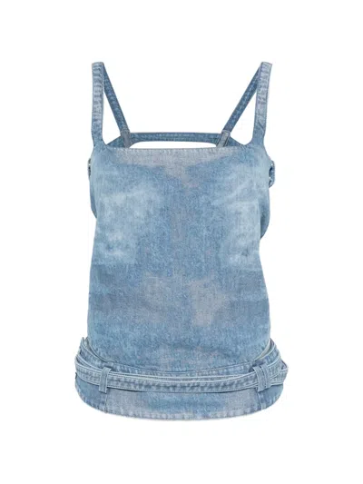 Diesel Light Blue Denim Crop Top With Square Neckline
