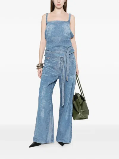 Diesel Light Blue Denim Crop Top With Square Neckline