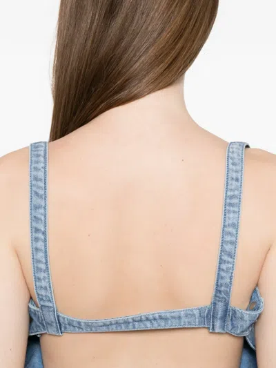 Diesel Light Blue Denim Crop Top With Square Neckline