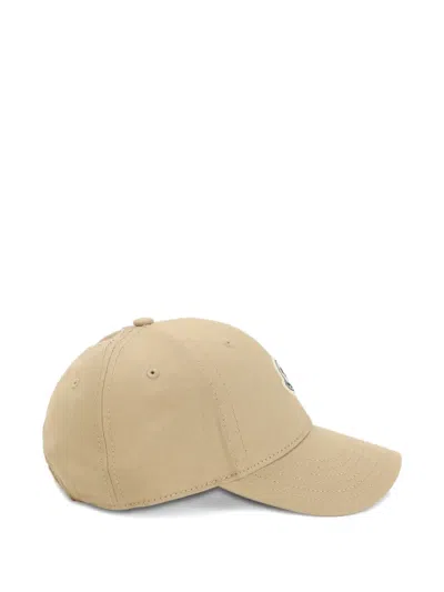 Moncler Beige Baseball Cap With Embroidered Logo In Gold