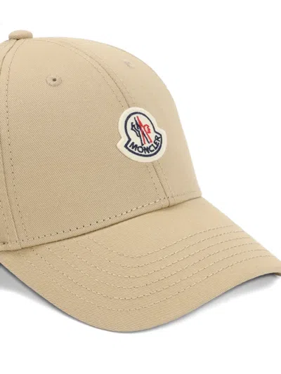 Moncler Beige Baseball Cap With Embroidered Logo In Gold