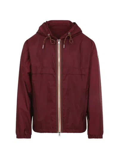 Moncler Hooded Jacket With Adjustable Hood For Men In Burgundy