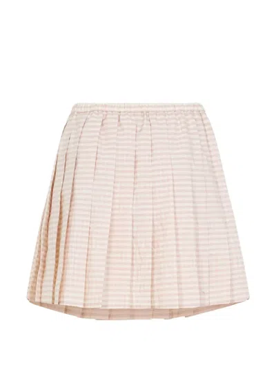 Moncler Checked Pleated Mid Rise Cotton Polyester Skirt In Pink