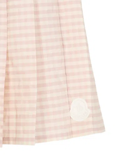 Moncler Checked Pleated Mid Rise Cotton Polyester Skirt In Pink
