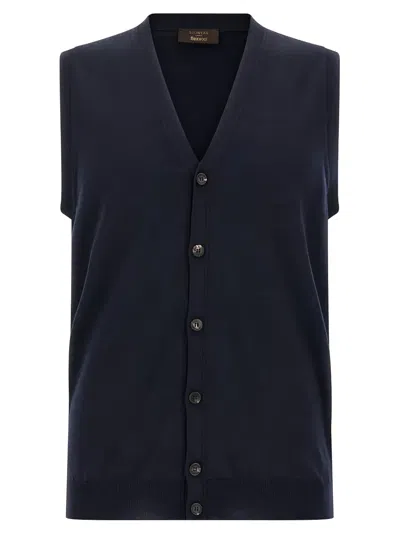 Slowear Button-front Knitted Vest In Blue