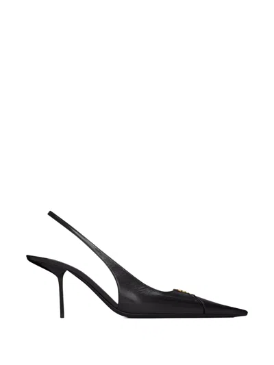 Saint Laurent 75mm Babylone Leather Ysl Slingback Pumps In Black