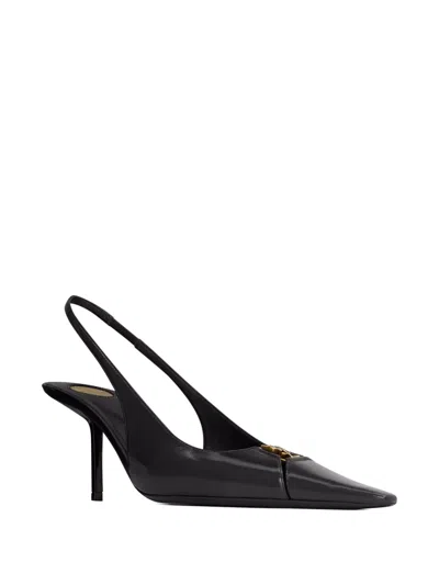 Saint Laurent 75mm Babylone Leather Ysl Slingback Pumps In Black