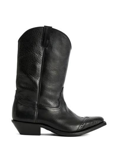 Our Legacy Leather Western Boots Pointed Toe Pull Tabs In Black