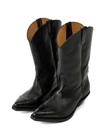 Our Legacy Leather Western Boots Pointed Toe Pull Tabs In Black