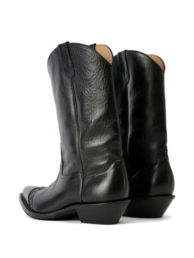 Our Legacy Leather Western Boots Pointed Toe Pull Tabs In Black