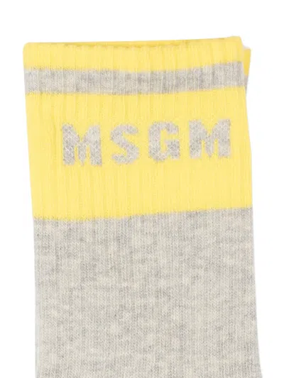 Msgm Logo-detail Socks In Gray