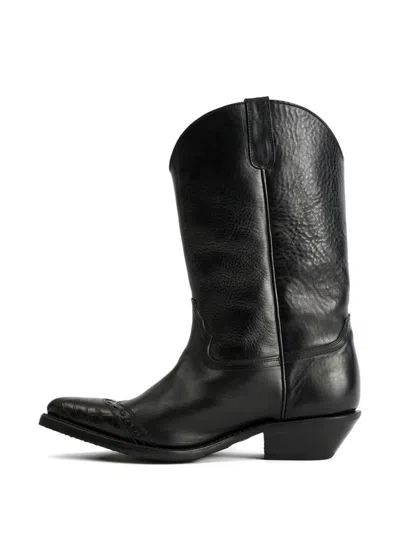 Our Legacy Leather Western Boots Pointed Toe Pull Tabs In Black