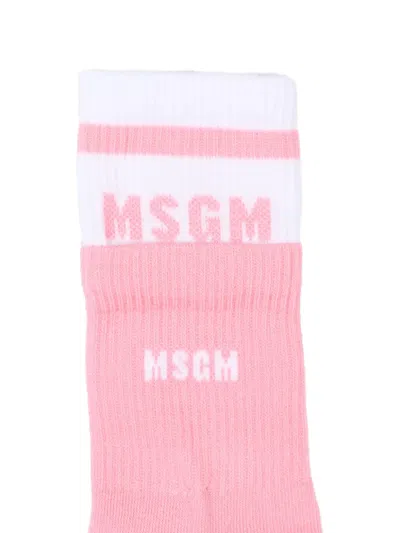 Msgm Striped Socks In Pink