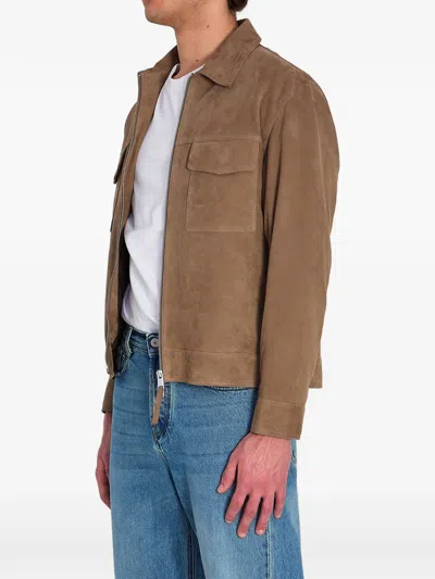 Arma Flap-pocket Kale Suede Jacket In Brown
