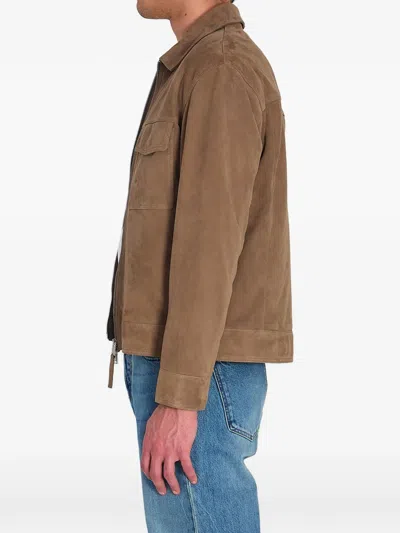 Arma Flap-pocket Kale Suede Jacket In Brown