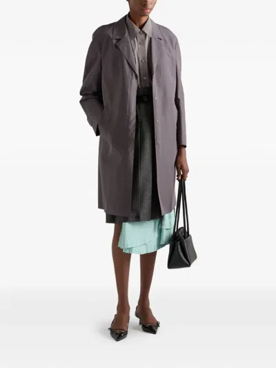 Prada Single-breasted Double Poplin Coat In Gray