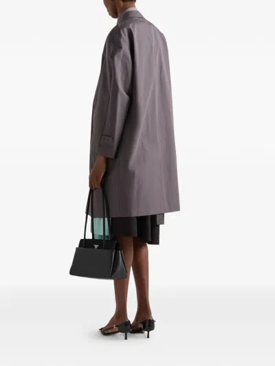 Prada Single-breasted Double Poplin Coat In Gray