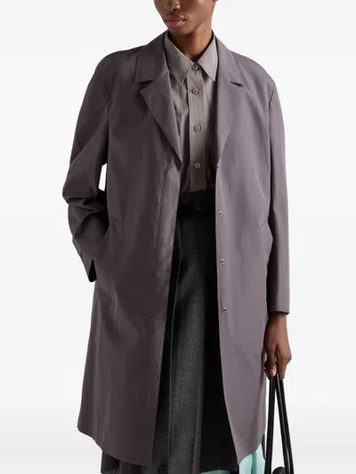 Prada Single-breasted Double Poplin Coat In Gray