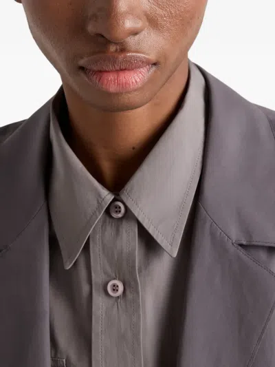 Prada Single-breasted Double Poplin Coat In Gray