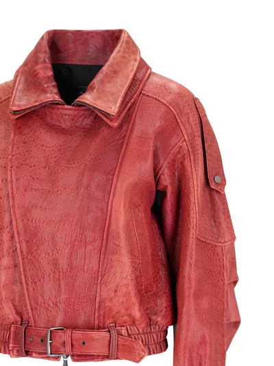 Alessandra Rich Belted Leather Jacket In Multi